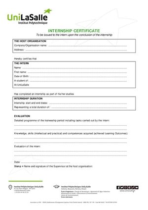Attestation De Stage Internship Certificate