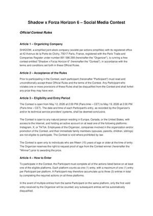 Shadow X Forza Horizon 6 Contest Rules