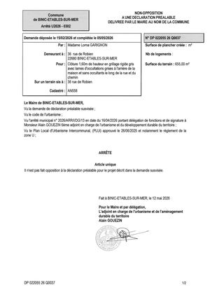 DP 26 Q 0037 - Arrêté