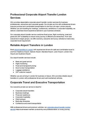 Corporate Airport Transfer London And Airport Transfers In London