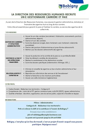 Gestionnaire Carrière Et Paie Direction Des Ressources Humaines