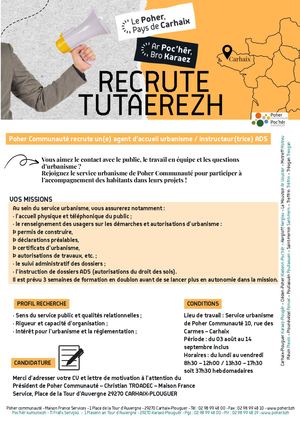 Poher Communauté Recrute Un(e) Agent D’accueil Urbanisme Instructeur(trice) Ads Vous Aimez Le Contact Avec Le Public, Le Travail En éQuipe Et Les Questions D’urbanisme Rejoignez Le Service Urban