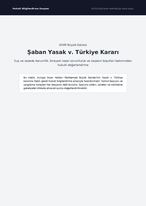 AİHM Büyük Dairesi Şaban Yasak v. Türkiye Kararı ve Hukuki Değerlendirmesi