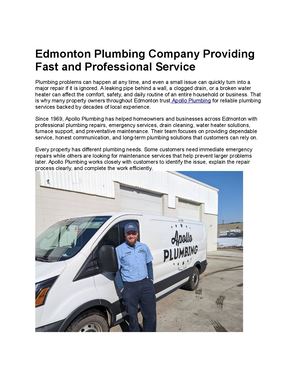Edmonton Plumbing Company Providing Fast And Professional Service