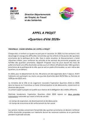 Appel à Projets 2026 Quartiers D'été