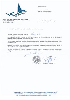 Convocation au Conseil municipal du 19 05 2026