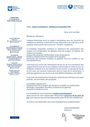 Appel A Candidatures Mediateur Hospitalier Rth
