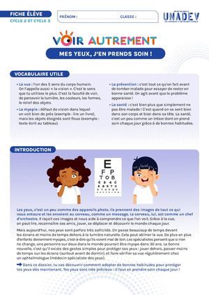 UNADEV - Voir autrement, mes yeux j’en prends soin - fiche élève