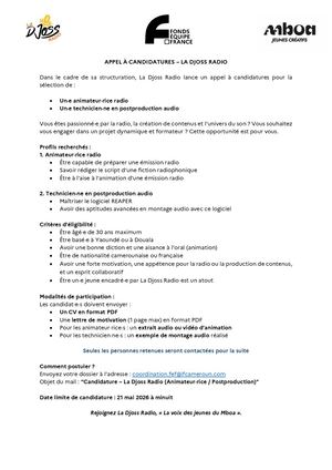 IFC : Appel à candidatures - Djoss Radio