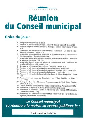 Ordre du jour – Conseil municipal du 21 mai 2026