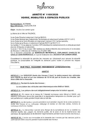 Arrete 1169 2026 Accès Camion Grue Rue Paul Cezanne Le 18 05 2026
