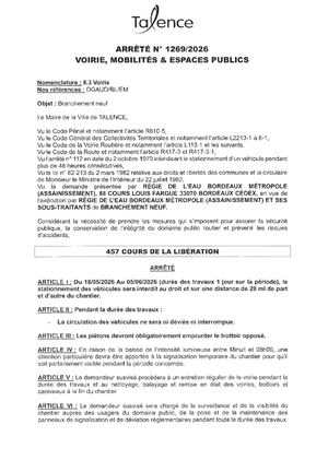 Arrete 1269 2026 Branchement Neuf 457 Cours De La Libération Du 18 05 Au 05 06 2026
