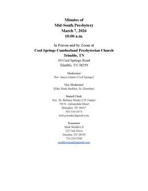 Mid South Presbytery - Spring 2026