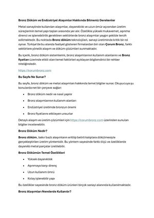 Bronz Döküm Ve Endüstriyel Alaşımlar Hakkında Bilmeniz Gerekenler