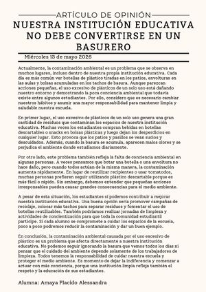 Articulo De Opinion Alumna Amaya Placido Alessandra 4to A
