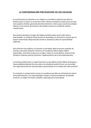 La Contaminación Por Desechos En Los Colegios