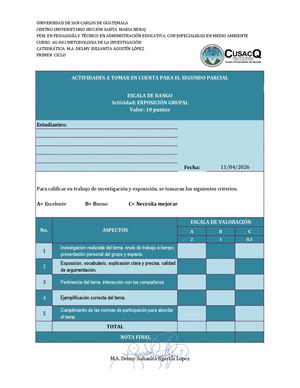 Escala De Rango Exposición Grupal Ii Parcial 2026