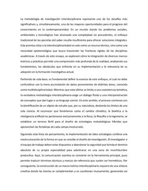 Ensayo metodología interdisiplinaria