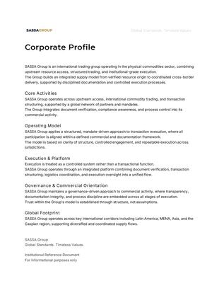 SASSA Group — Corporate Statements & Operating Principles