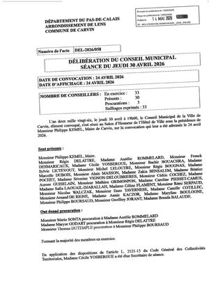 LIASSE DÉLIBÉRATIONS CONSEIL MUNICIPAL JEUDI 30 AVRIL 2026