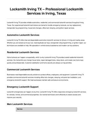 Locksmith Irving Tx Seo Pdf