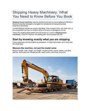 Shipping Heavy Machinery: What You Need to Know Before You Book