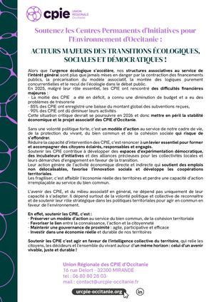 Manifeste "Soutenez-les CPIE d'Occitanie" 2026
