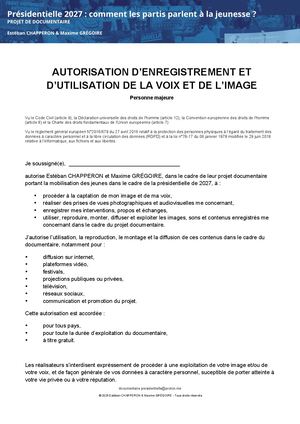 Autorisation Captation Vidéo Et Son Personne Majeure