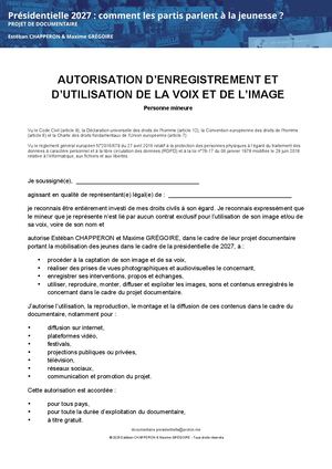 Autorisation Captation Vidéo Et Son Personne Mineure