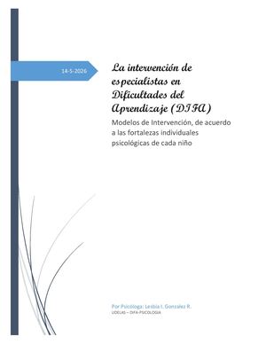 La Intervención De Especialistas En Dificultades Del Aprendizaje