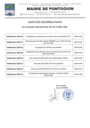 Liste Des Délibérations Conseil Municipal 30 04 26