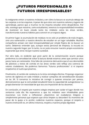 Artículo De Opinión Sobre La Contaminación