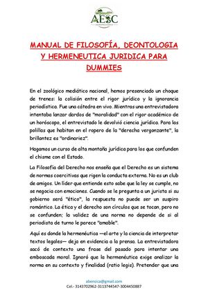 Manual De Filosofía, Deontologia Y Hermeneutica Juridica Para Dummies