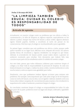 Artículo de opinión- Ariana Nicol Cahuantico Lopez 4toA