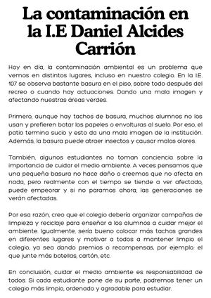La Contaminación En Mi Colegio Hoy En Día, La Contaminación Ambiental Es Un Problema Que Vemos En Muchos Lugares, Incluso En Nuestro Colegio En La I E 107 Se Observa Bastante Basura En El Piso, (1)