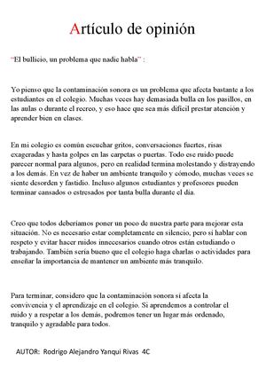 Artículo De Opinión Rodrigo Alejandro Yanqui Rivas