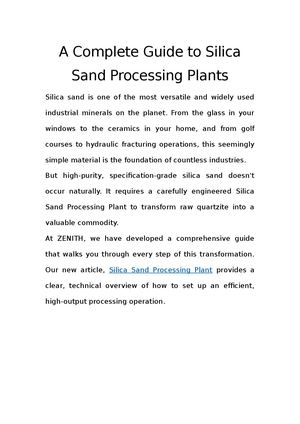 A Complete Guide To Silica Sand Processing Plants