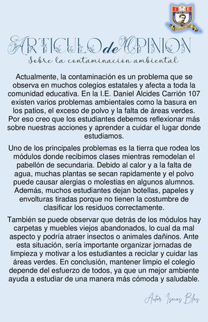 Articulo De Opinion Sobre La Contaminacion Ambiental