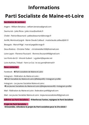 Contacter le Parti Socialiste de Maine-et-Loire