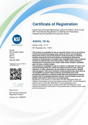 Certificat Nsf Aqsol 78 Al Nsf