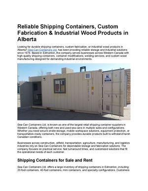 Reliable Shipping Containers, Custom Fabrication & Industrial Wood Products In Alberta