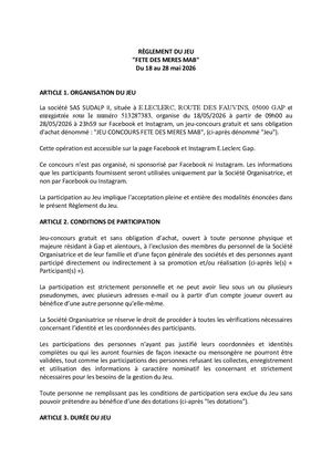 Reglement Jeu Tirage Au Sort Fete Des Meres Mab