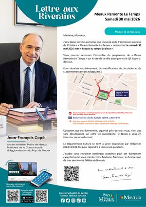 Lettre aux riverains : Meaux Remonte Le Temps Samedi 30 mai 2026