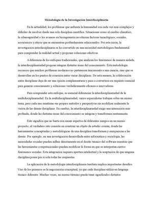Ensayo, Metodología De La Investigación Interdisciplinaria