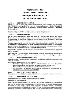 2026 Musiques Métisses Réglement