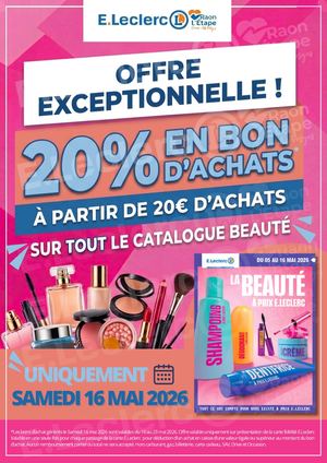 20% en bon d'achats sur le catalogue Beauté