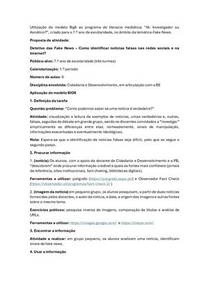 Utilização Do Modelo Big6 Ao Programa De Literacia Mediática