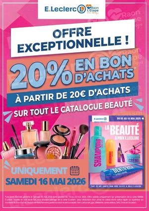 20% en bon d'achats sur le catalogue Beauté