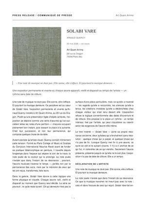 Solabi Vare, par Arnaud Quercy, Exposition à Art Quam Anima