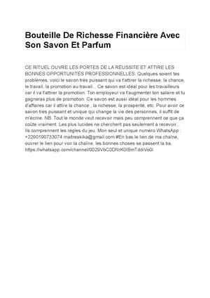 Bouteille De Richesse Financière Avec Son Savon Et Parfum